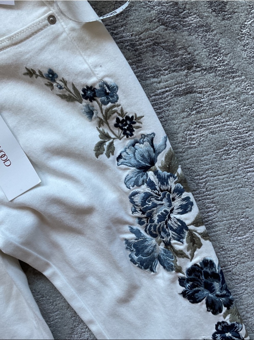 DRIFTWOOD White Jeans with Blue Floral Embroidery - Picture 7 of 10